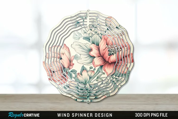 Vintage Flower Wind Spinner Sublimation PNG Design