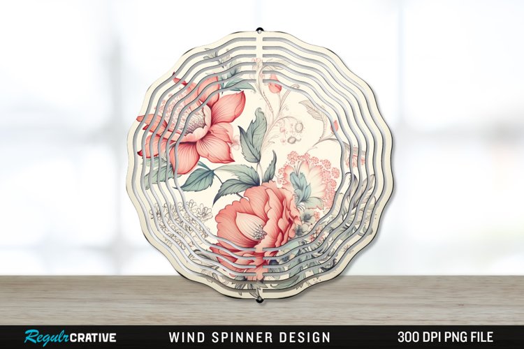 Vintage Flower Wind Spinner Sublimation PNG Design example image 1