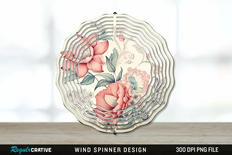 Vintage Flower Wind Spinner Sublimation PNG Design