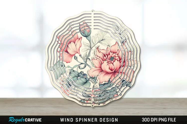 Vintage Flower Wind Spinner Sublimation PNG Design