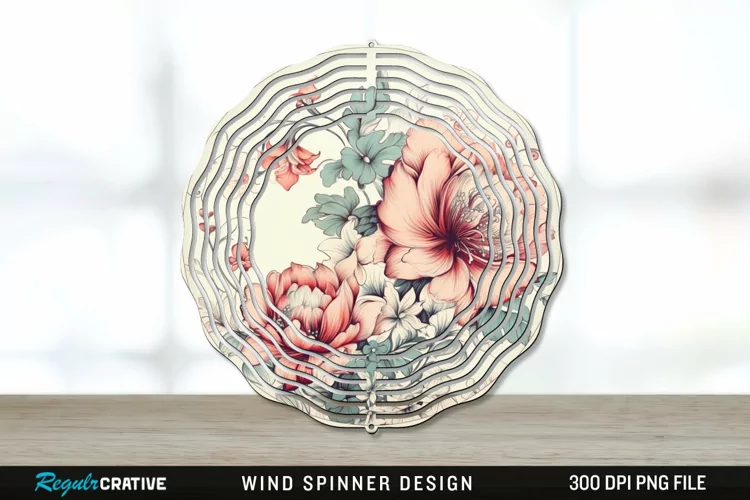 Vintage Flower Wind Spinner Sublimation PNG Design