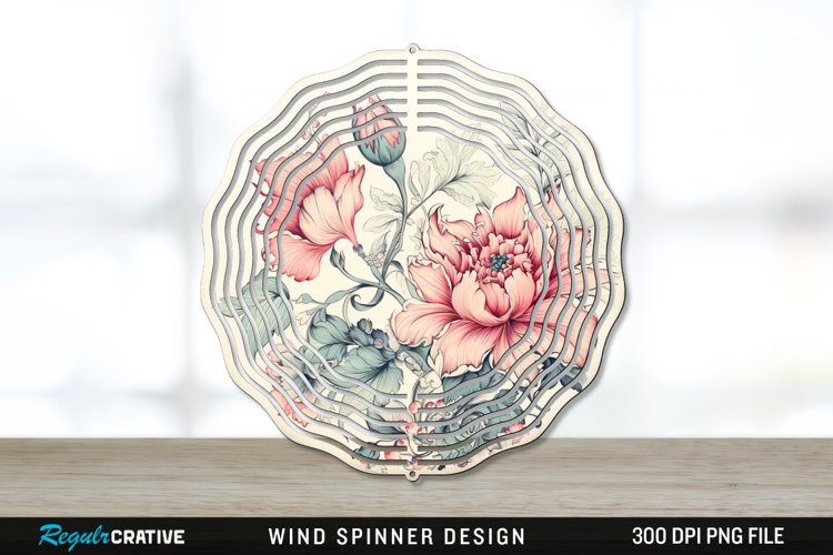 Vintage Flower Wind Spinner Sublimation PNG Design example image 1