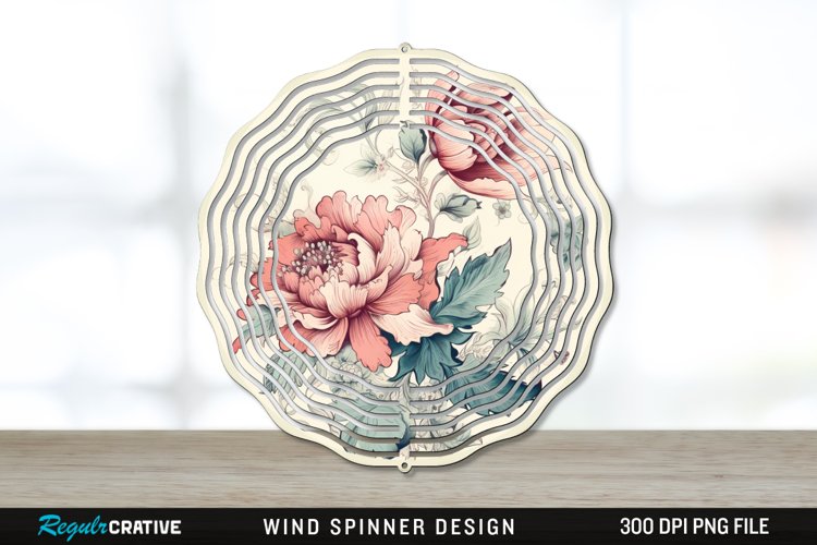 Vintage Flower Wind Spinner Sublimation PNG Design example image 1