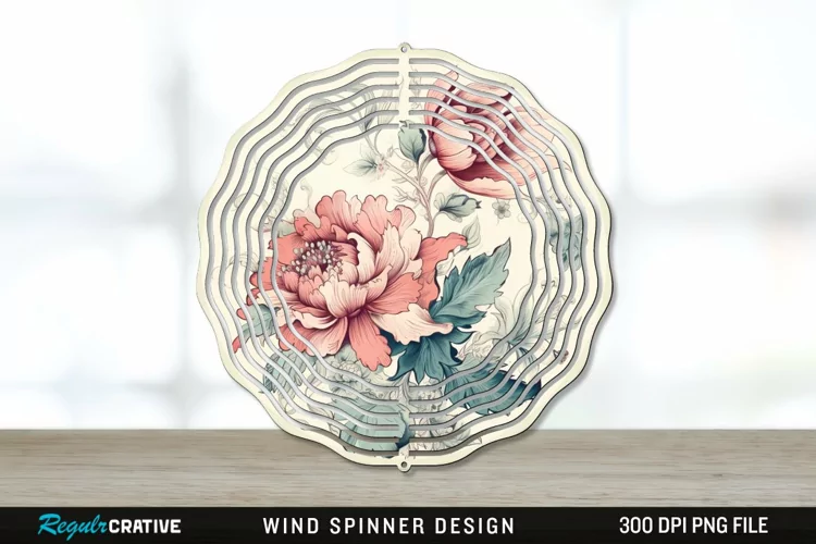 Vintage Flower Wind Spinner Sublimation PNG Design