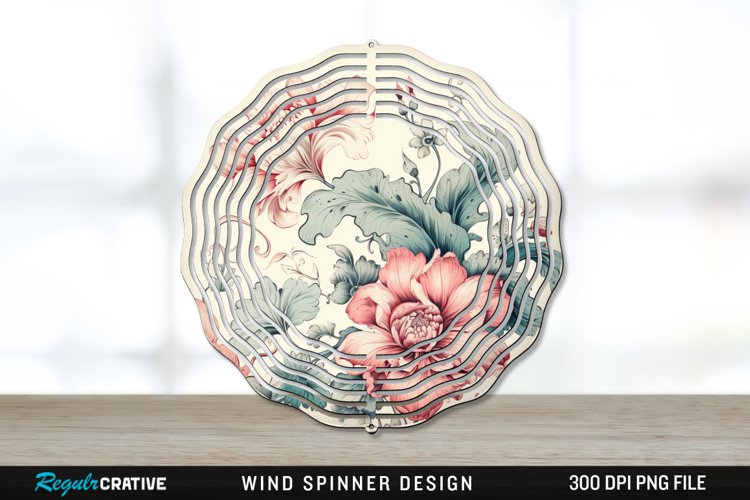 Vintage Flower Wind Spinner Sublimation PNG Design example image 1