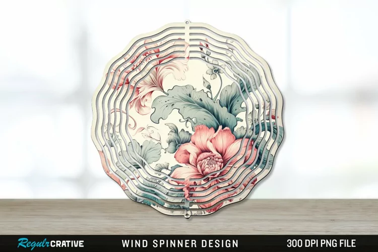 Vintage Flower Wind Spinner Sublimation PNG Design