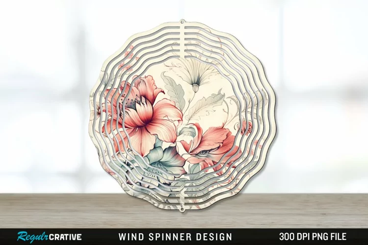 Vintage Flower Wind Spinner Sublimation PNG Design