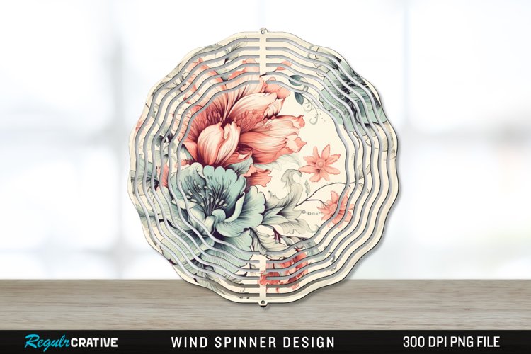 Vintage Flower Wind Spinner Sublimation PNG Design example image 1