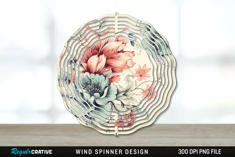 Vintage Flower Wind Spinner Sublimation PNG Design