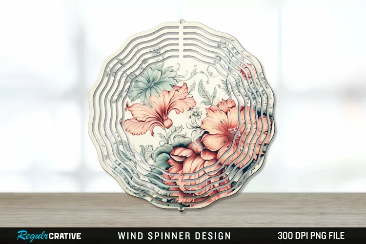 Vintage Flower Wind Spinner Sublimation PNG Design