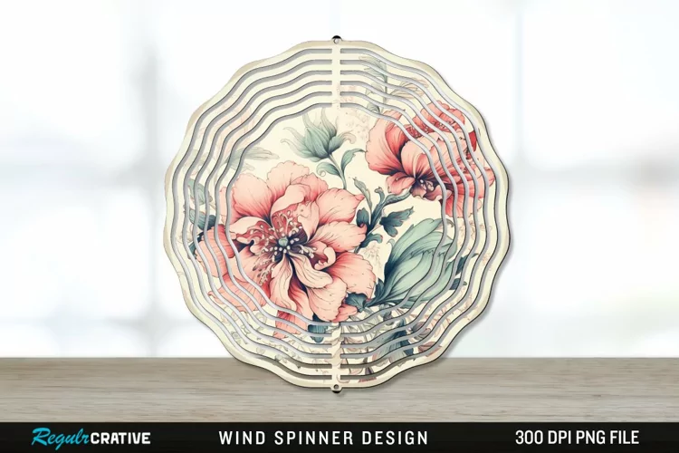 Vintage Flower Wind Spinner Sublimation PNG Design