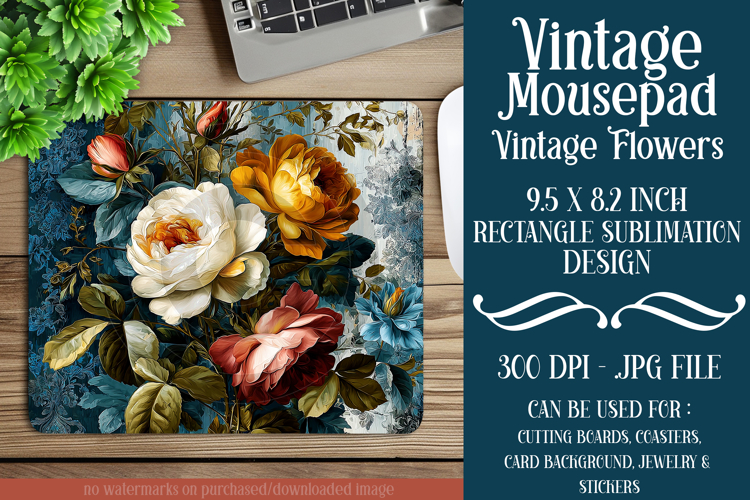 Vintage Mousepad, Sublimation Mousepad, Floral Mousepad, d1
