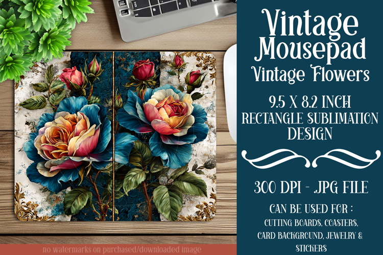 Vintage Mousepad, Sublimation Mousepad, Floral Mousepad, d10