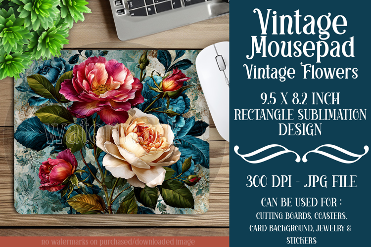 Vintage Mousepad, Sublimation Mousepad, Floral Mousepad, 103