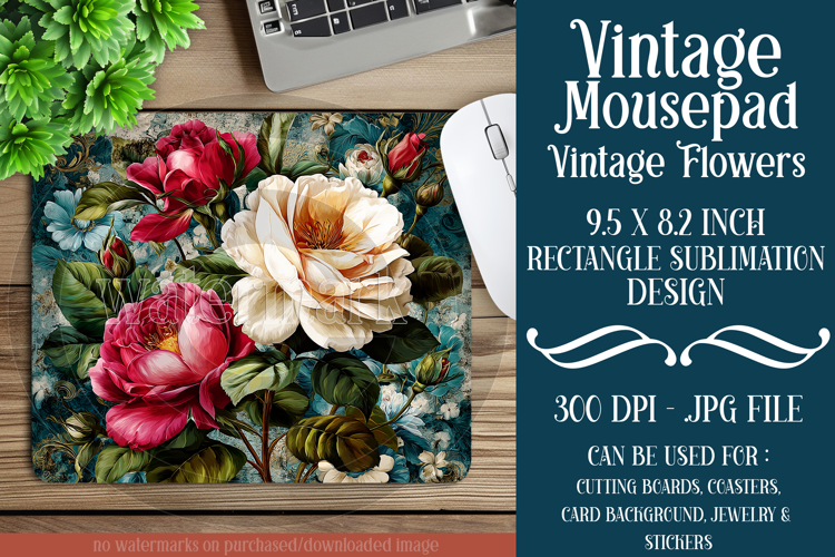 Vintage Mousepad, Sublimation Mousepad, Floral Mousepad, 104