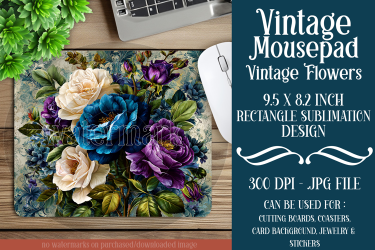 Vintage Mousepad, Sublimation Mousepad, Floral Mousepad, 105