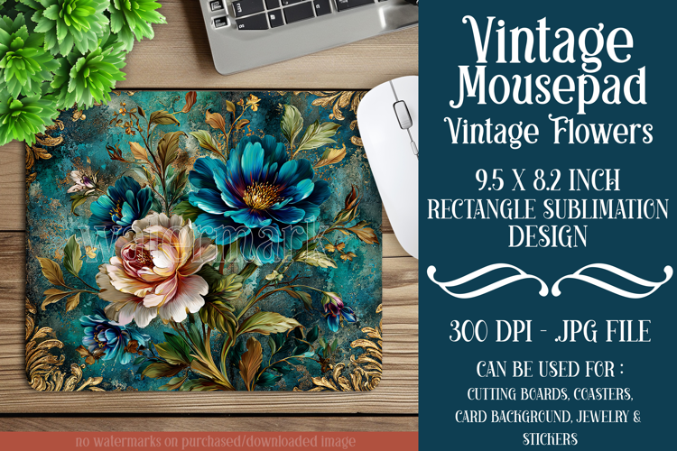 Vintage Mousepad, Sublimation Mousepad, Floral Mousepad, 106
