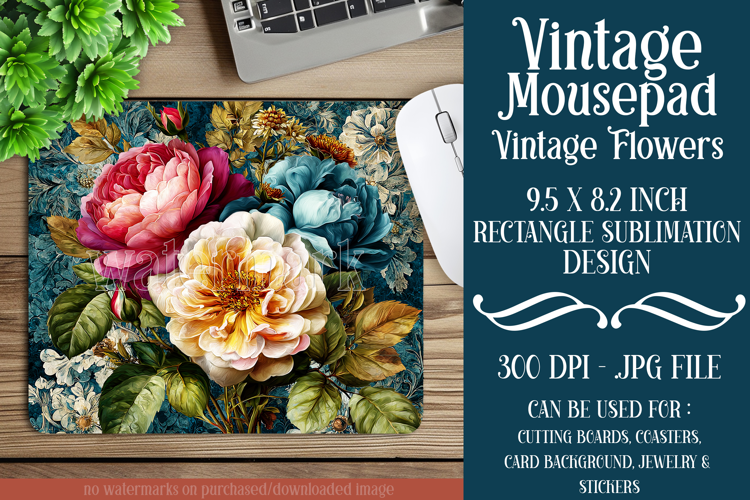 Vintage Mousepad, Sublimation Mousepad, Floral Mousepad, 107