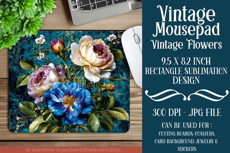 Vintage Mousepad, Sublimation Mousepad, Floral Mousepad, 108