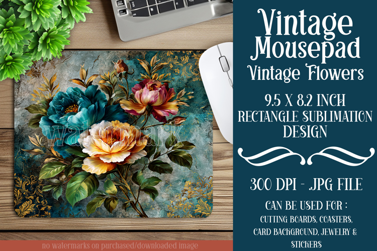 Vintage Mousepad, Sublimation Mousepad, Floral Mousepad, 109