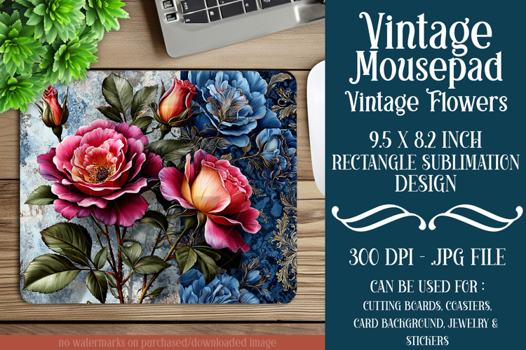 Vintage Mousepad, Sublimation Mousepad, Floral Mousepad, d11