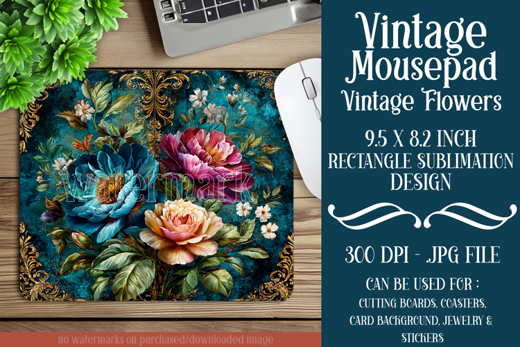 Vintage Mousepad, Sublimation Mousepad, Floral Mousepad, 110