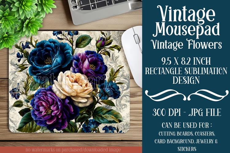Vintage Mousepad, Sublimation Mousepad, Floral Mousepad, 111