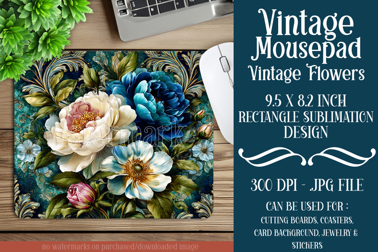 Vintage Mousepad, Sublimation Mousepad, Floral Mousepad, 112