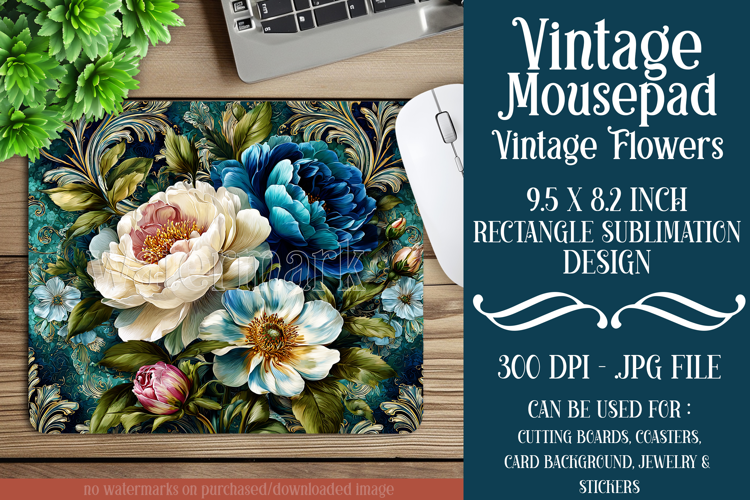 Vintage Mousepad, Sublimation Mousepad, Floral Mousepad, 112
