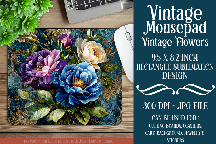 Vintage Mousepad, Sublimation Mousepad, Floral Mousepad, 113