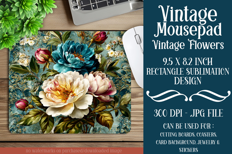 Vintage Mousepad, Sublimation Mousepad, Floral Mousepad, 114
