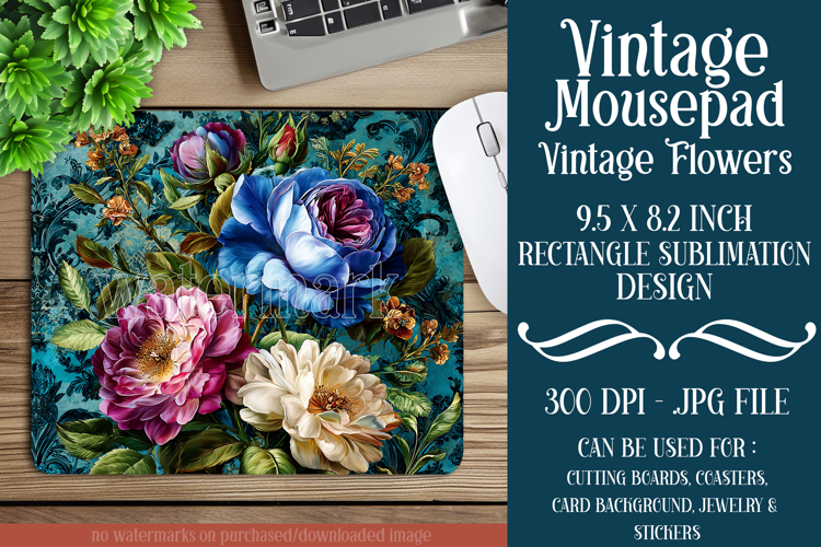 Vintage Mousepad, Sublimation Mousepad, Floral Mousepad, 115