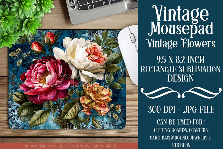 Vintage Mousepad, Sublimation Mousepad, Floral Mousepad, 116