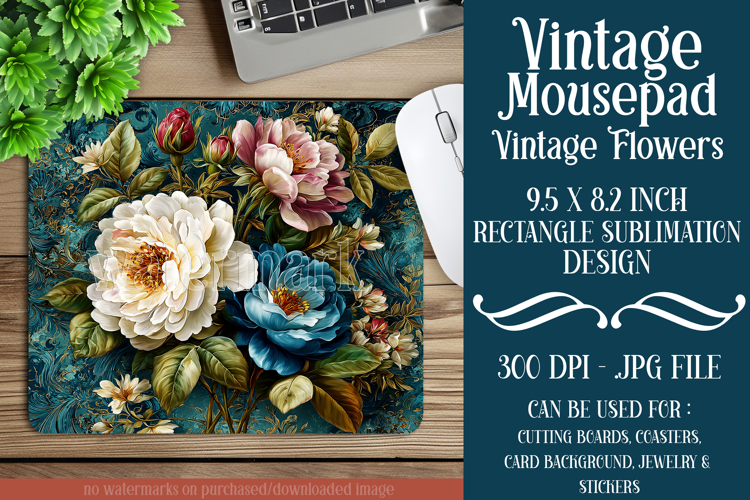 Vintage Mousepad, Sublimation Mousepad, Floral Mousepad, 117