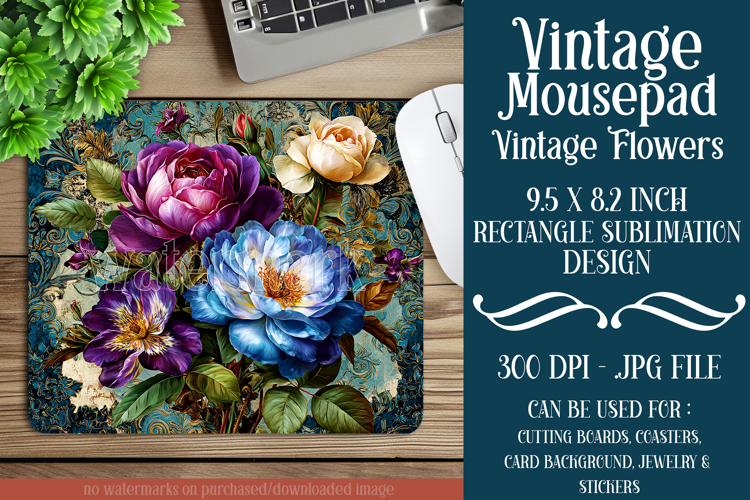 Vintage Mousepad, Sublimation Mousepad, Floral Mousepad, 119