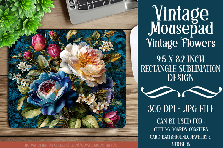 Vintage Mousepad, Sublimation Mousepad, Floral Mousepad, d12