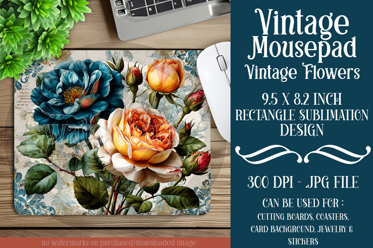Vintage Mousepad, Sublimation Mousepad, Floral Mousepad, 120