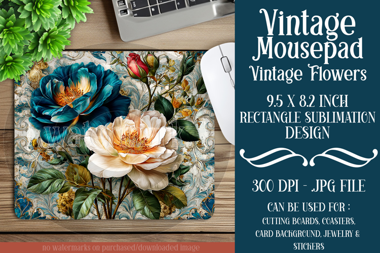 Vintage Mousepad, Sublimation Mousepad, Floral Mousepad, 121