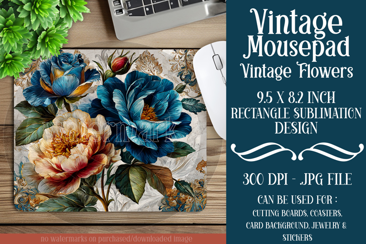 Vintage Mousepad, Sublimation Mousepad, Floral Mousepad, 122
