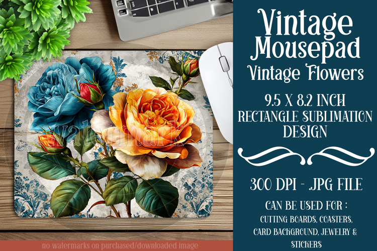 Vintage Mousepad, Sublimation Mousepad, Floral Mousepad, 123