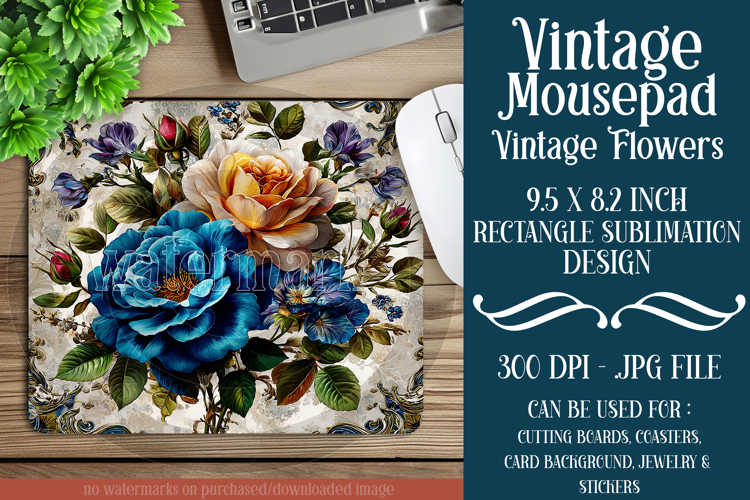Vintage Mousepad, Sublimation Mousepad, Floral Mousepad, 124