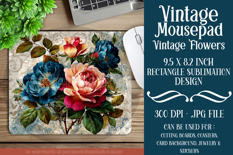 Vintage Mousepad, Sublimation Mousepad, Floral Mousepad, 125