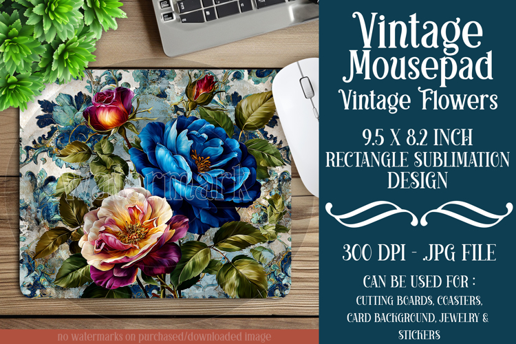 Vintage Mousepad, Sublimation Mousepad, Floral Mousepad, 126