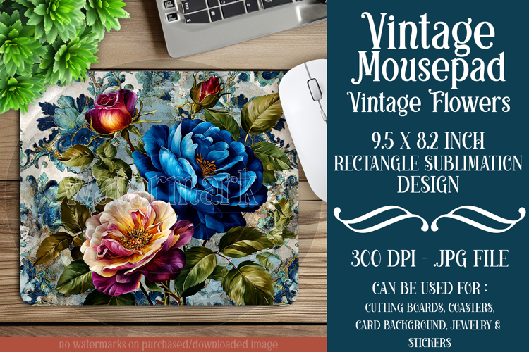 Vintage Mousepad, Sublimation Mousepad, Floral Mousepad, 126
