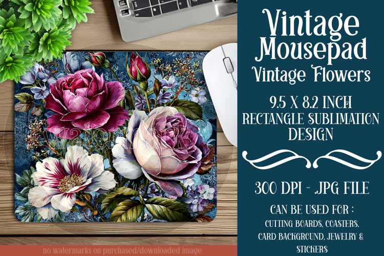 Vintage Mousepad, Sublimation Mousepad, Floral Mousepad, 127