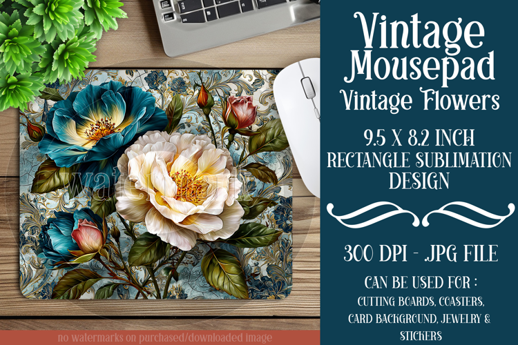 Vintage Mousepad, Sublimation Mousepad, Floral Mousepad, 128