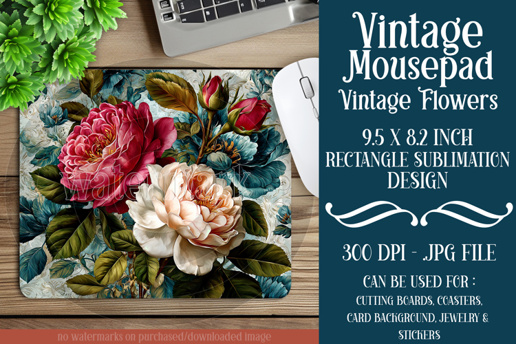 Vintage Mousepad, Sublimation Mousepad, Floral Mousepad, 129