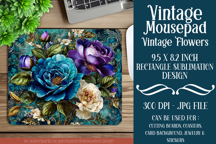 Vintage Mousepad, Sublimation Mousepad, Floral Mousepad, d13