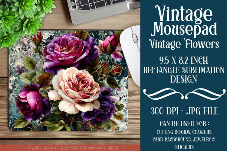 Vintage Mousepad, Sublimation Mousepad, Floral Mousepad, 130