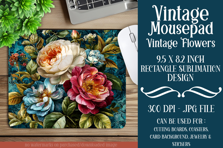 Vintage Mousepad, Sublimation Mousepad, Floral Mousepad, 131